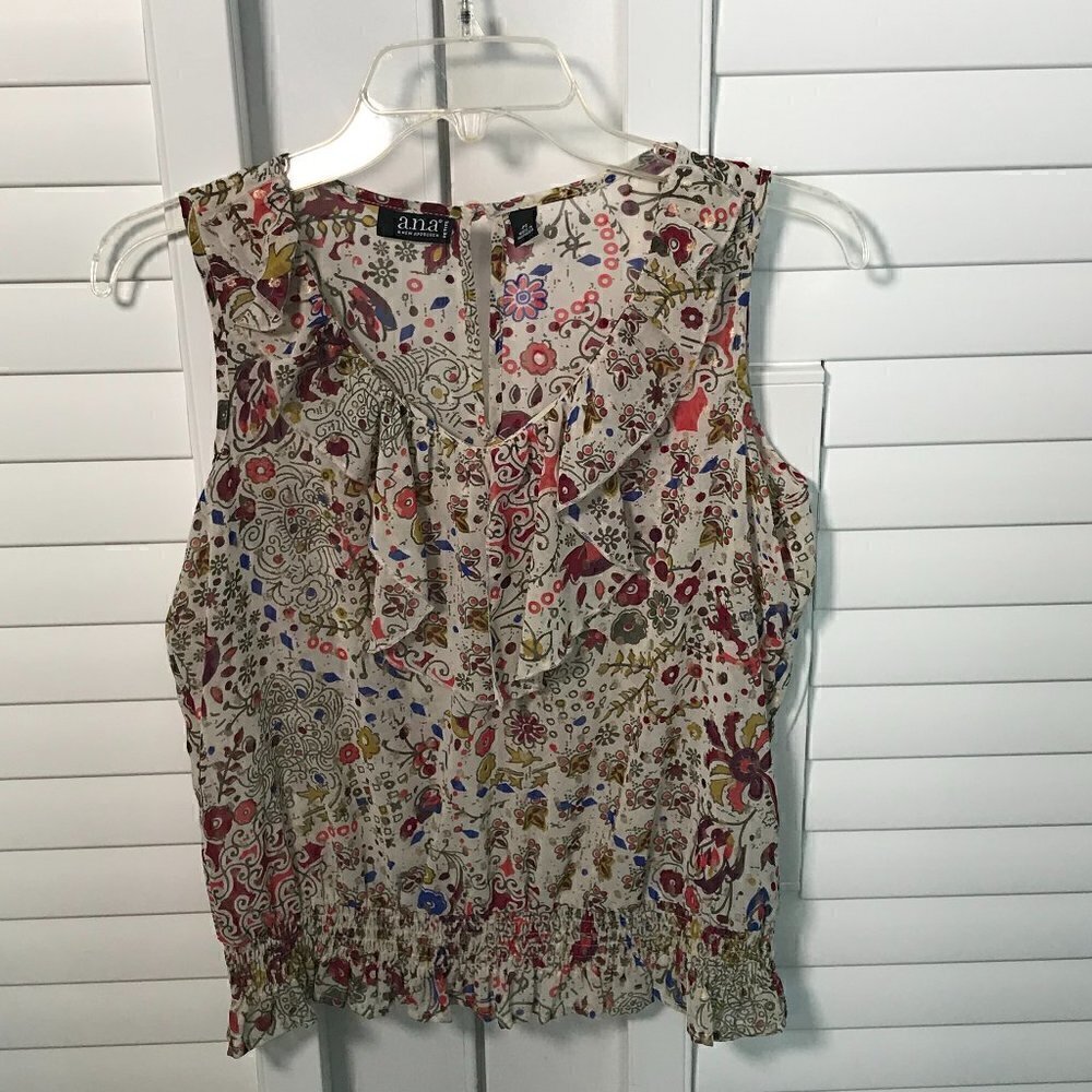 A.n.a colorful floral ruffle sleeveless blouse, PS